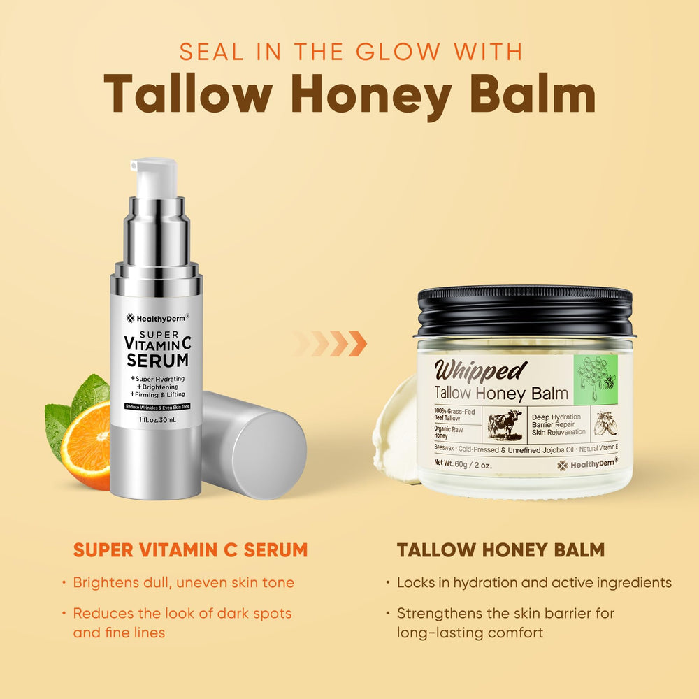 HealthyDerm Beef Tallow Honey Balm 2oz jar highlighting compact moisture