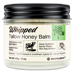HealthyDerm Beef Tallow Honey Balm jar close-up showing creamy texture for dry skin