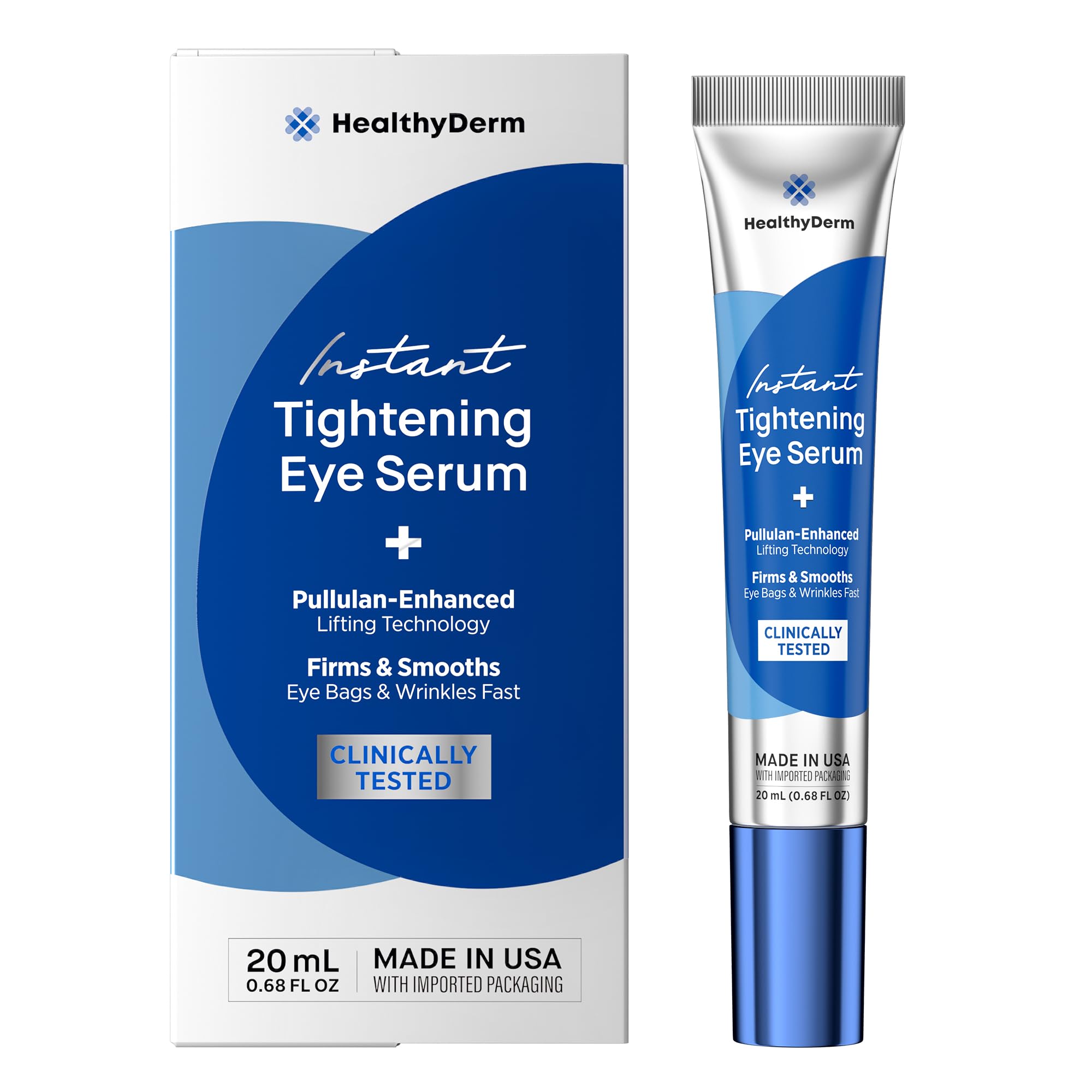 HealthyDerm Instant Eye Lift Serum bottle showing compact 20 mL packaging for travel.