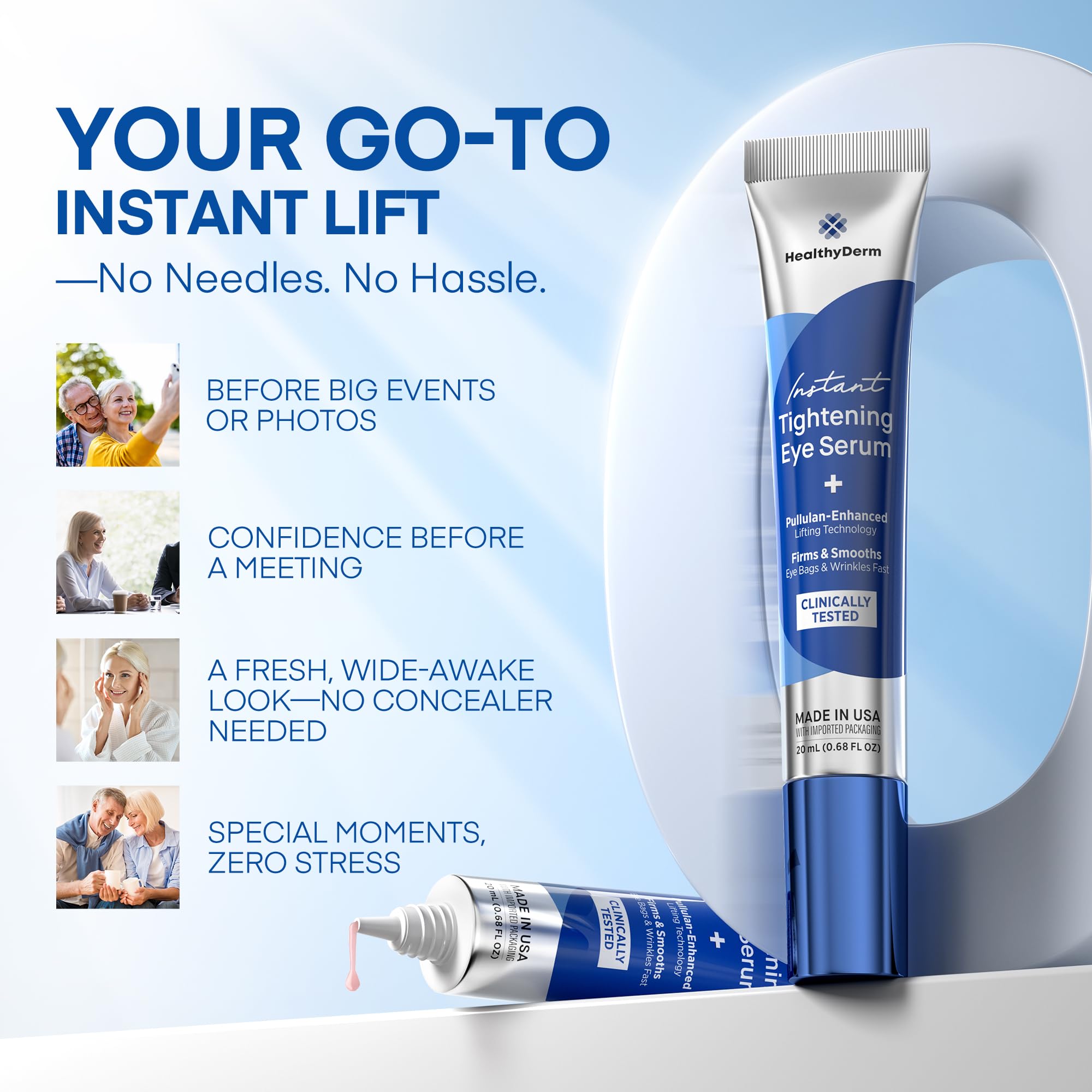 Mature skin-friendly HealthyDerm serum designed for everyday use.