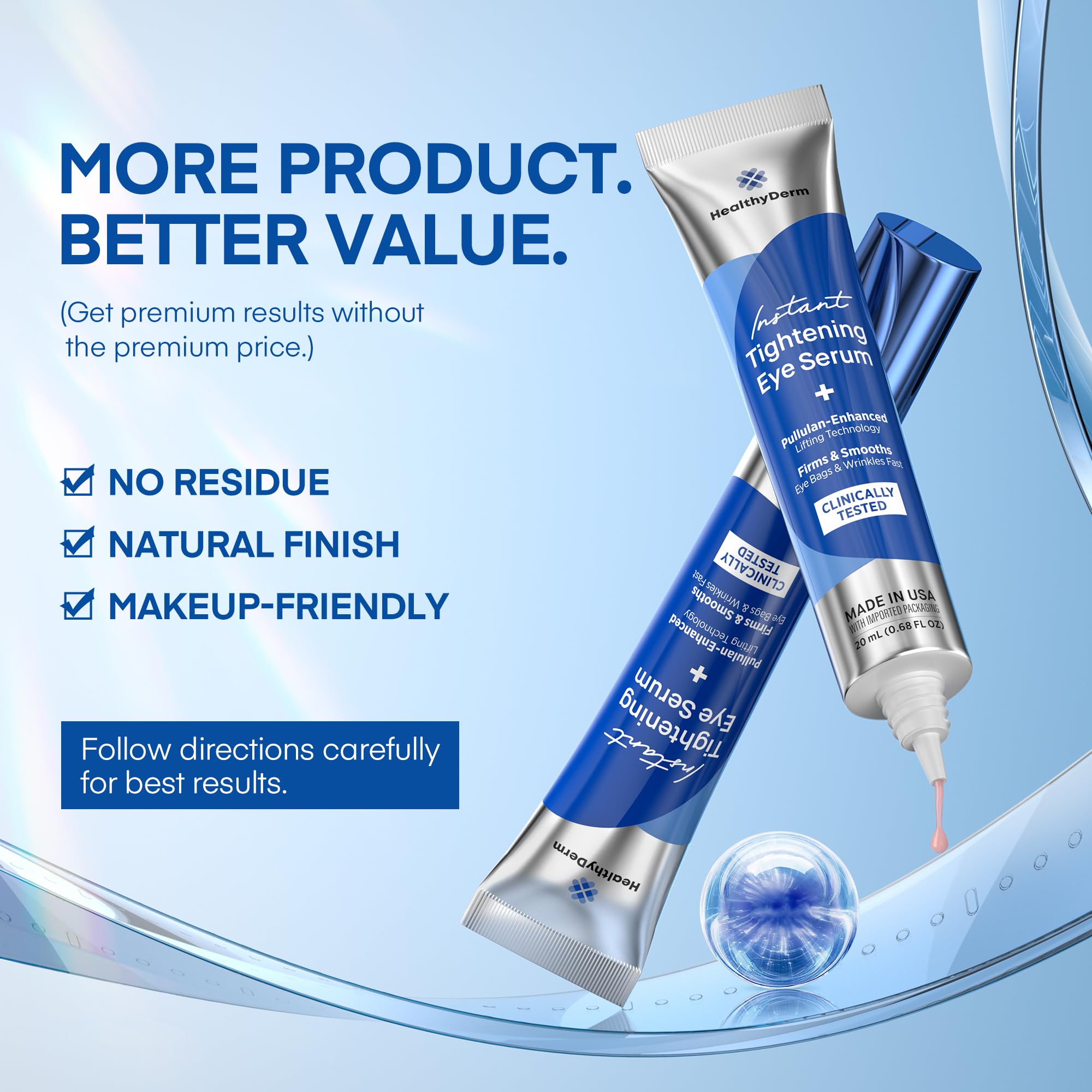 Morning routine scene with HealthyDerm serum for refreshed eyes.