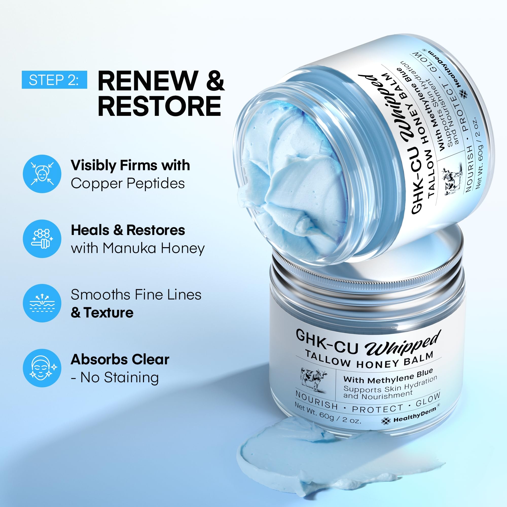 HealthyDerm Step One honey tallow balm massaged into skin for hydration