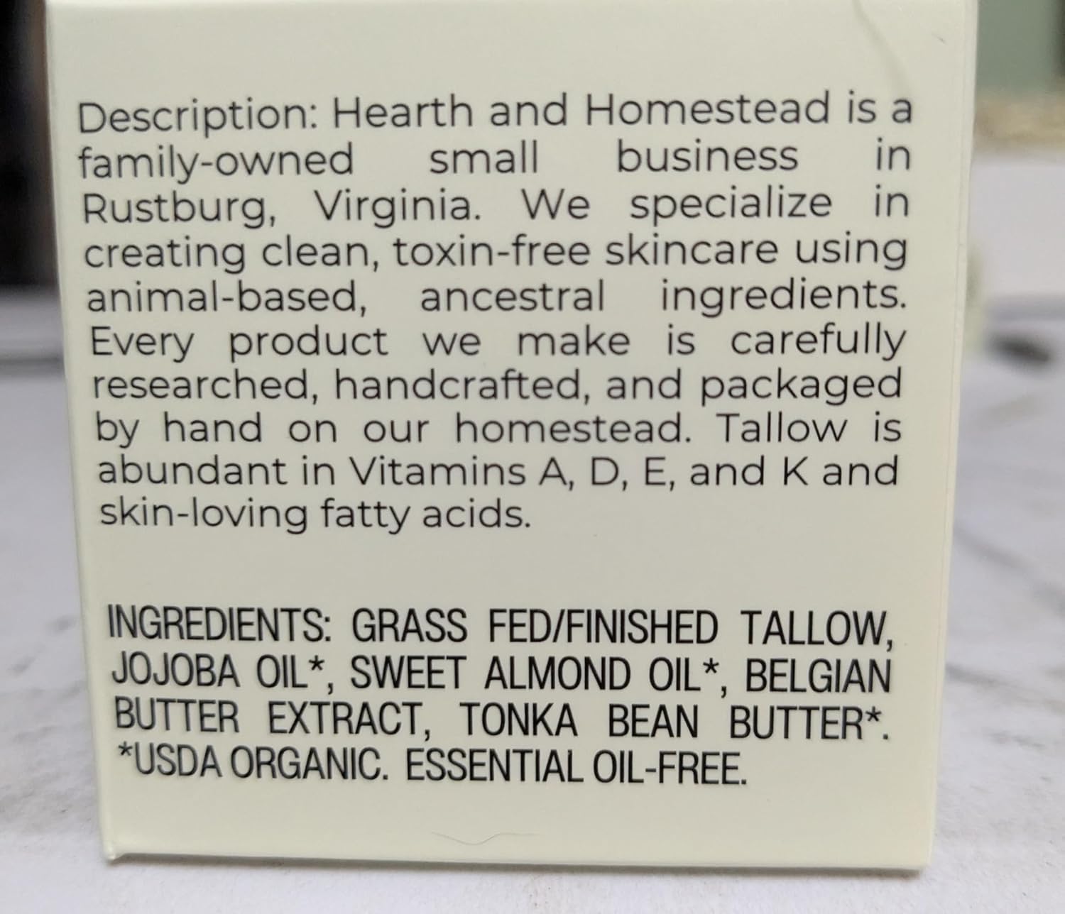 Fragrance-free packaging from Hearth and Homestead emphasizes clean skincare.