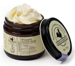 Hearth and Homestead lavender tallow balm jar for daily moisturization and soothing scent.