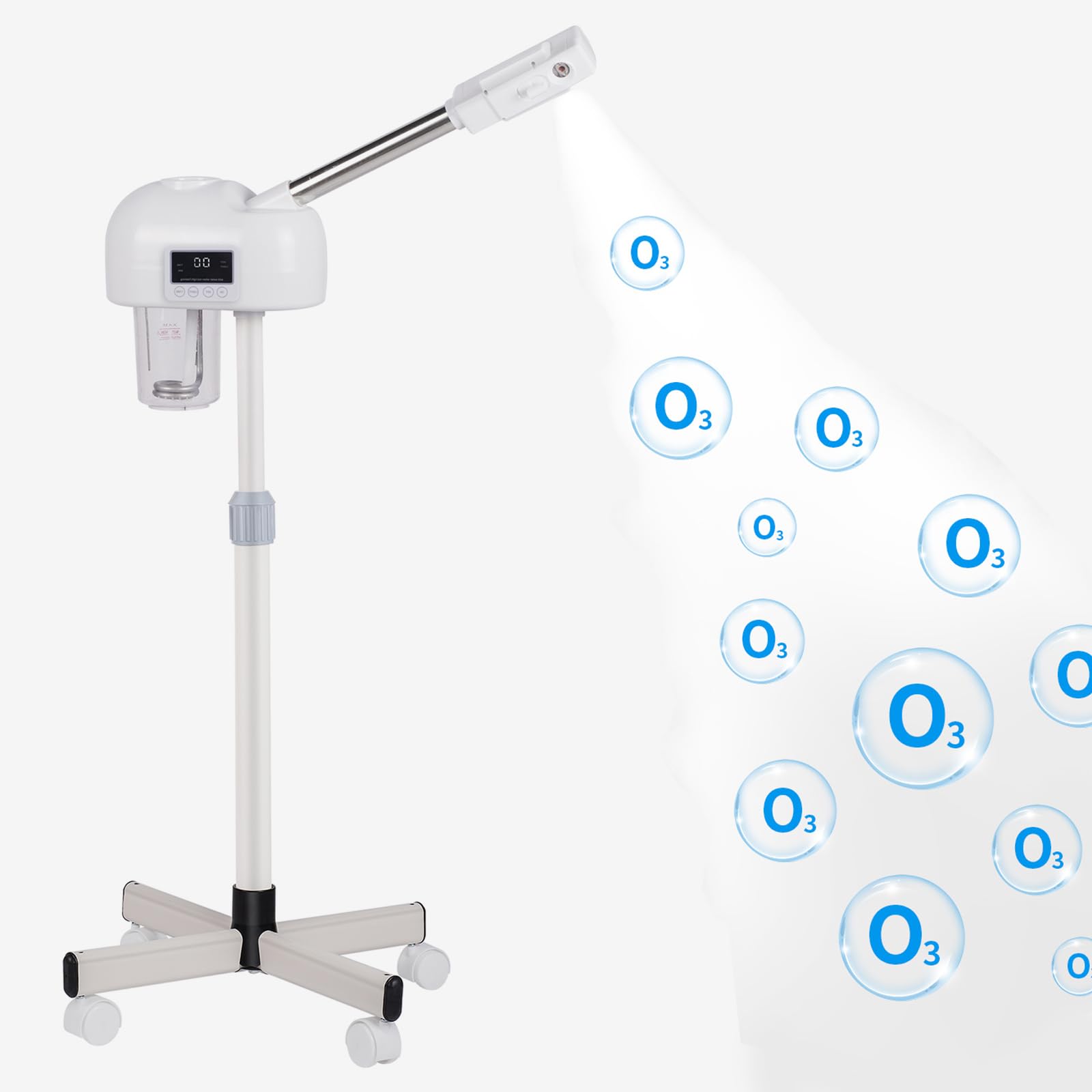 HeavenBird Stand Ozone Facial Steamer with digital display for precise skincare sessions at home.