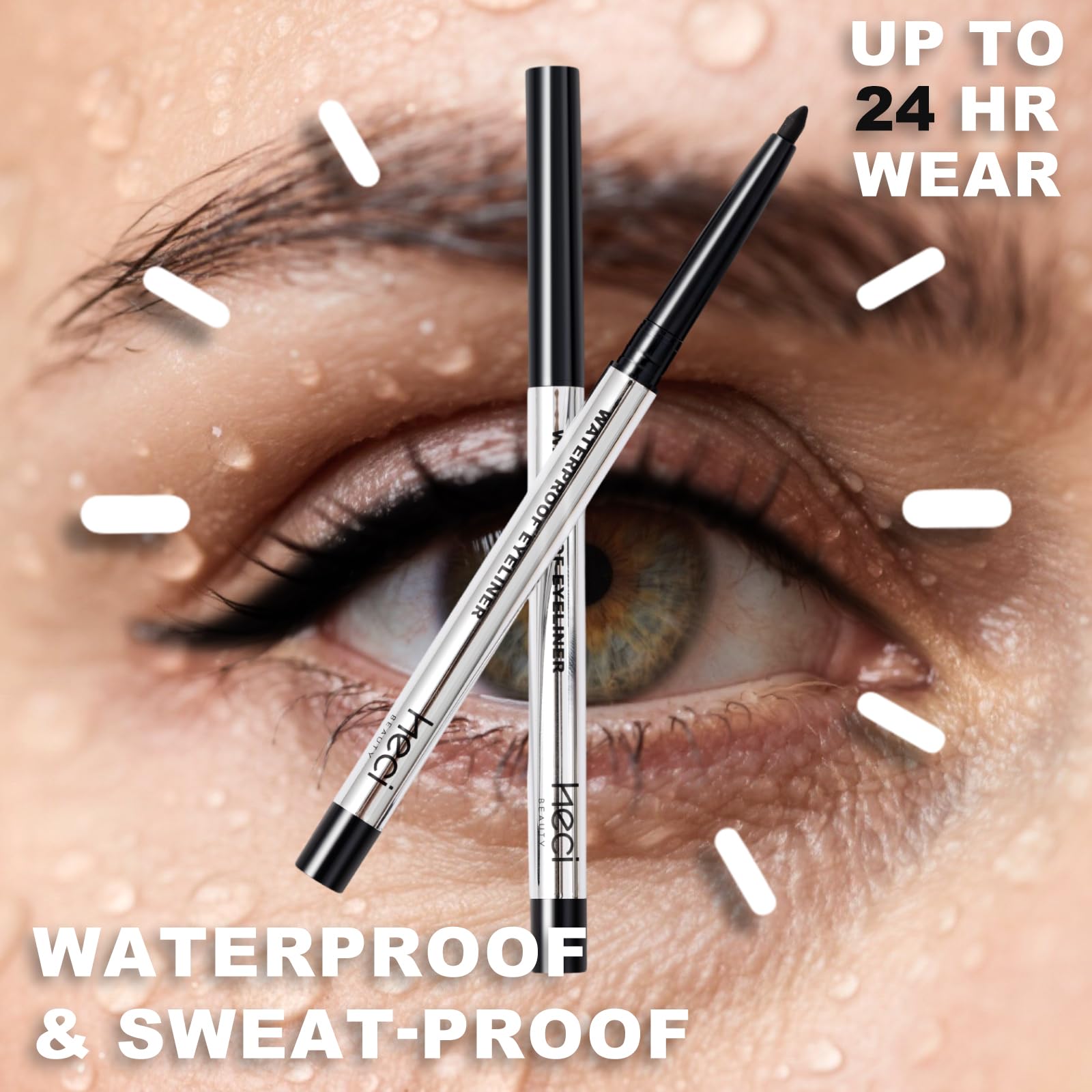HECI BEAUTY eyeliner on the waterline for safe, comfortable wear.