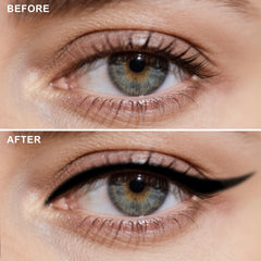 HECI BEAUTY pigment-rich swatch in black and brown shades.