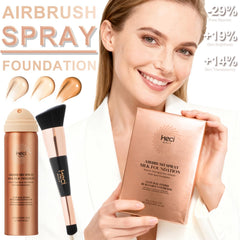 HECI BEAUTY silk spray application demonstrating fine mist for smooth blending