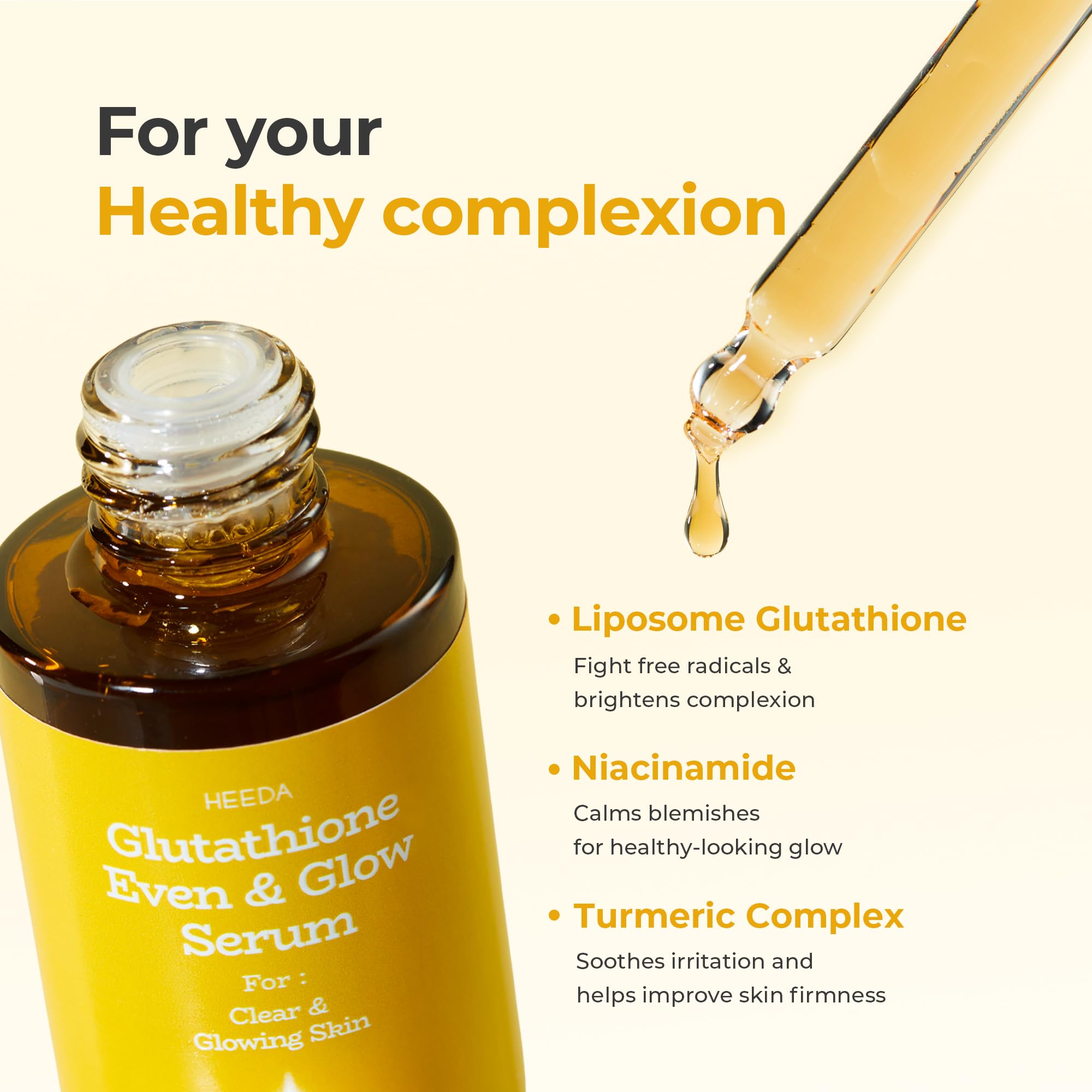 HEEDA Glutathione Serum being applied for radiant, even tone potential