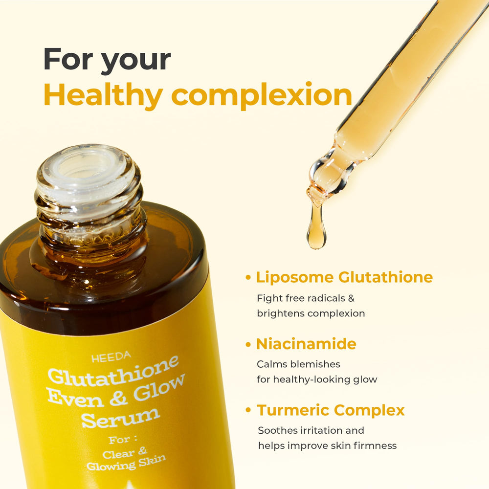 HEEDA Glutathione Serum being applied for radiant, even tone potential