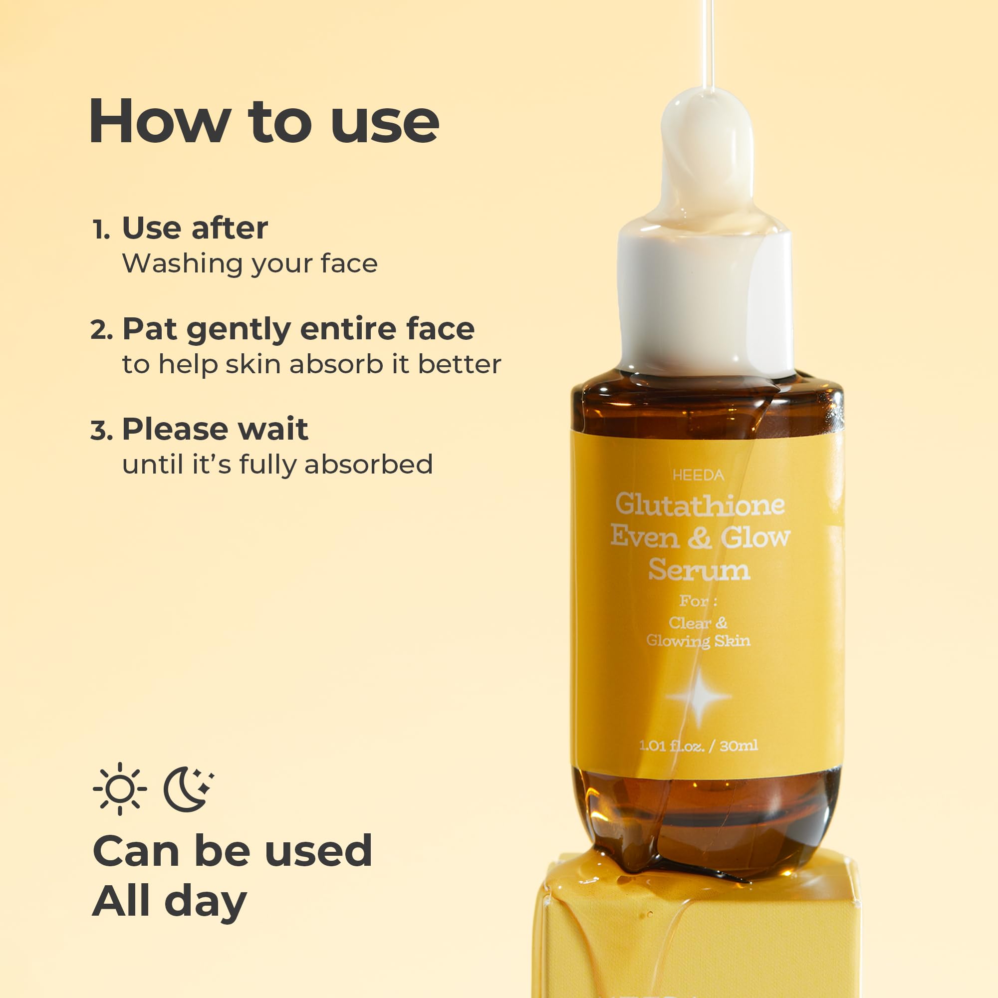 HEEDA Glutathione Serum swatch with turmeric botanical extracts for antioxidant support