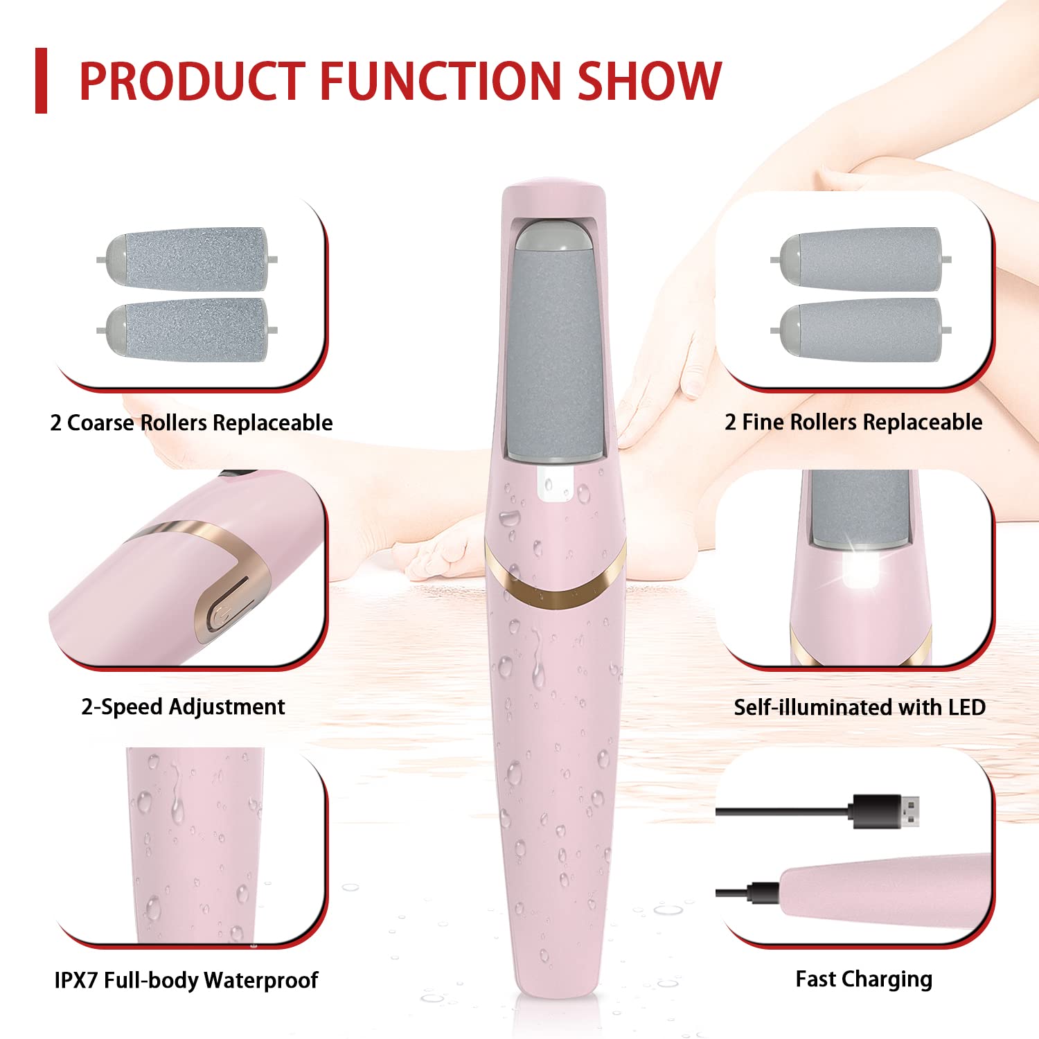 Heelos foot file with LED light enables precise work in any lighting