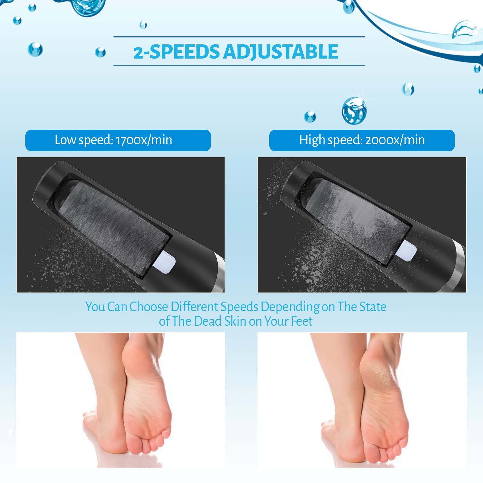 Heelos USB-rechargeable foot file with long-lasting battery for cordless use