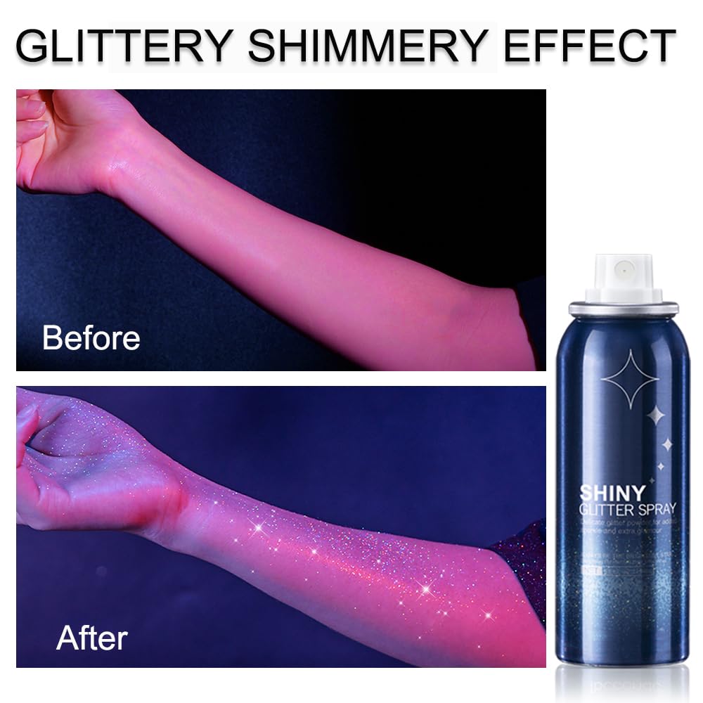 Hegafoo Body Glitter Spray on face for radiant glow.
