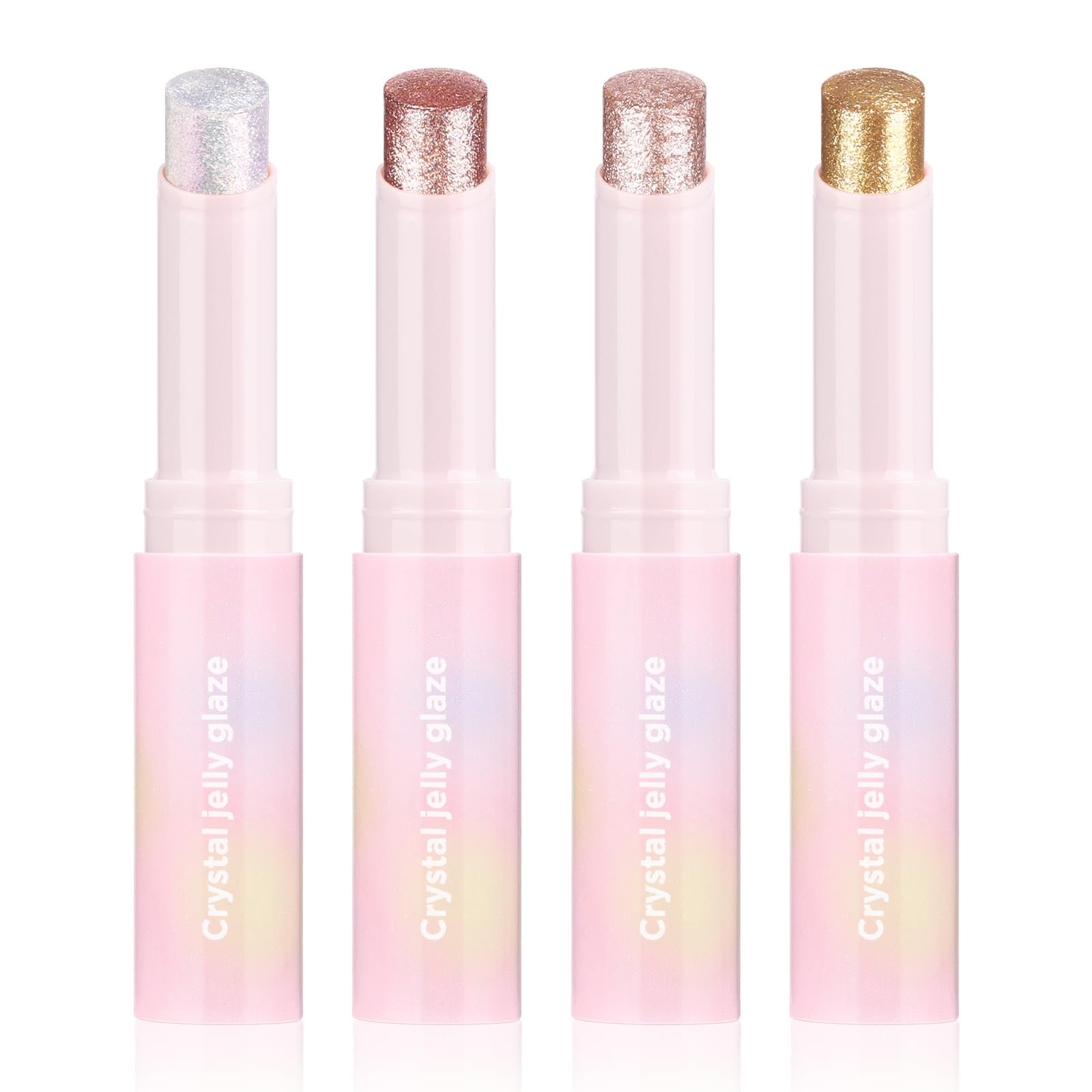 Hegafoo crystal hydrating jelly-stick eyeshadow showcases luminous shimmer on eyelids.