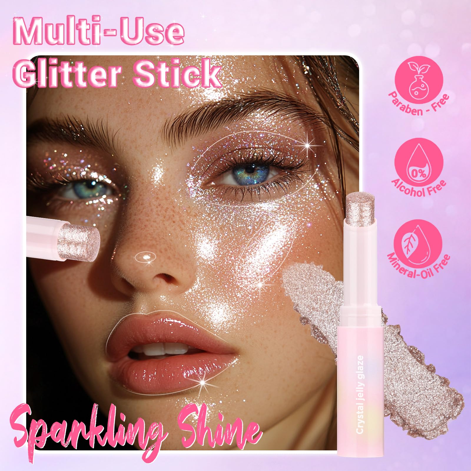 Hegafoo Glitter Jelly Shimmer Crayon Glow Eyes adds easy multi-use sparkle for eyes and lips.