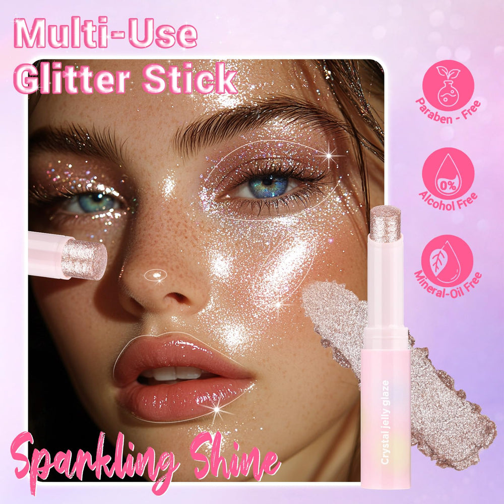 Hegafoo Glitter Jelly Shimmer Crayon Glow Eyes adds easy multi-use sparkle for eyes and lips.