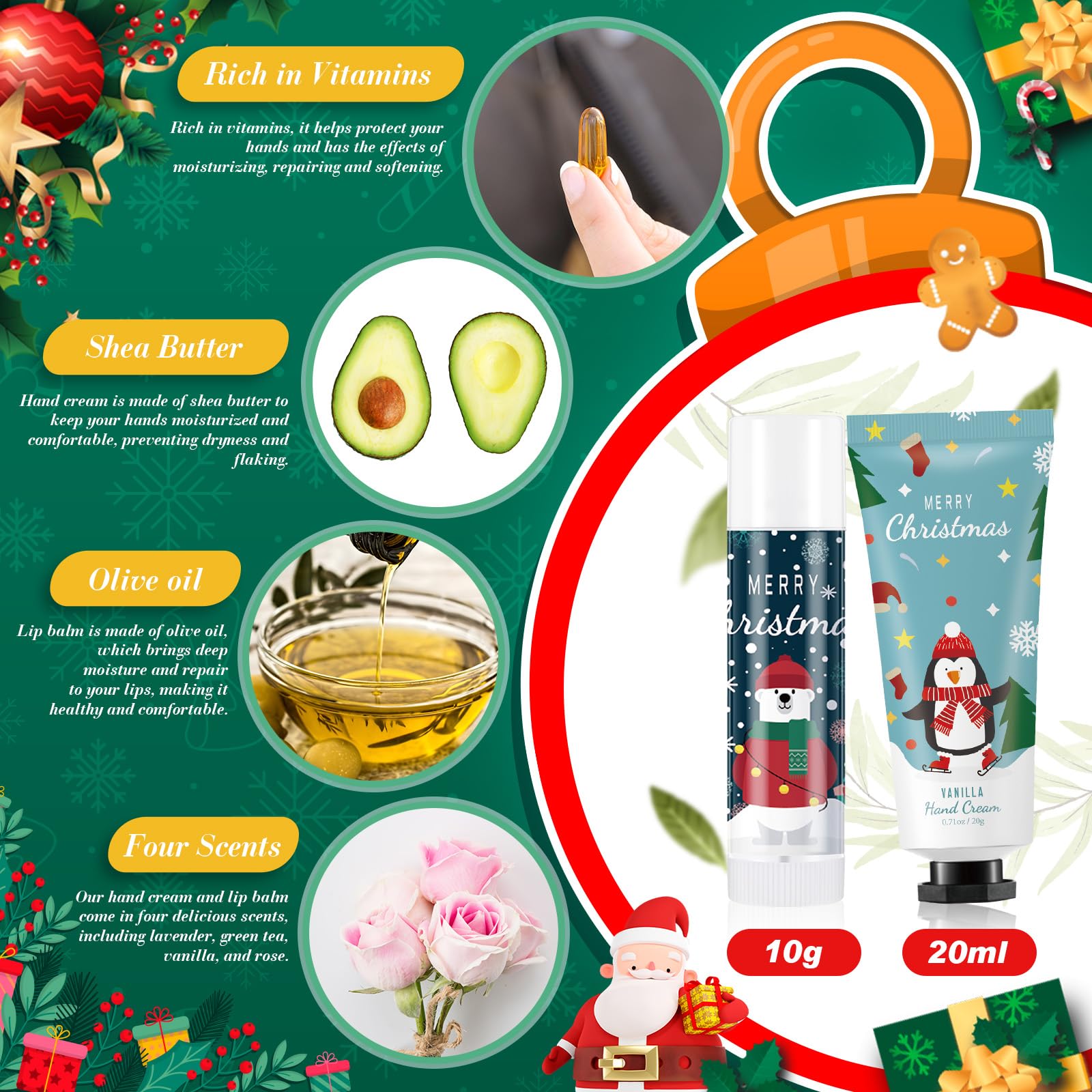 Heigble Christmas lip balm 12-pack with olive oil and four scents for on-the-go moisture.