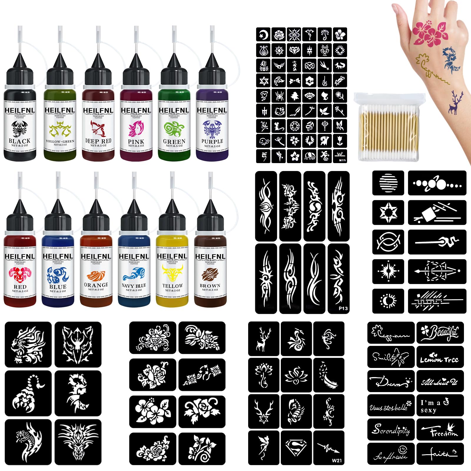 HEILFNL temporary tattoo kit 12-color palette for vibrant, long-lasting designs