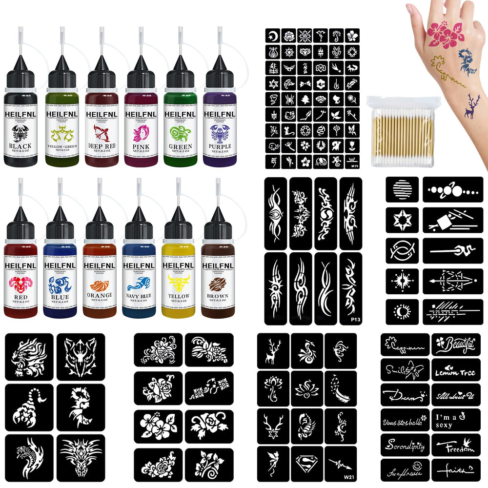 HEILFNL temporary tattoo kit 12-color palette for vibrant, long-lasting designs