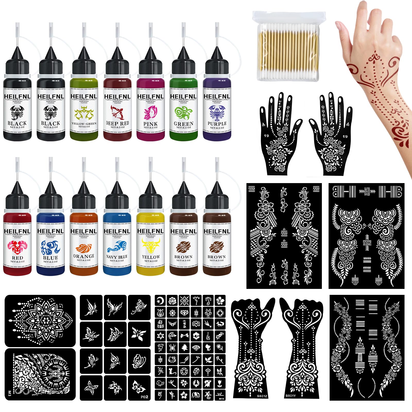 HEILFNL temporary tattoo kit with vivid color inks for versatile designs