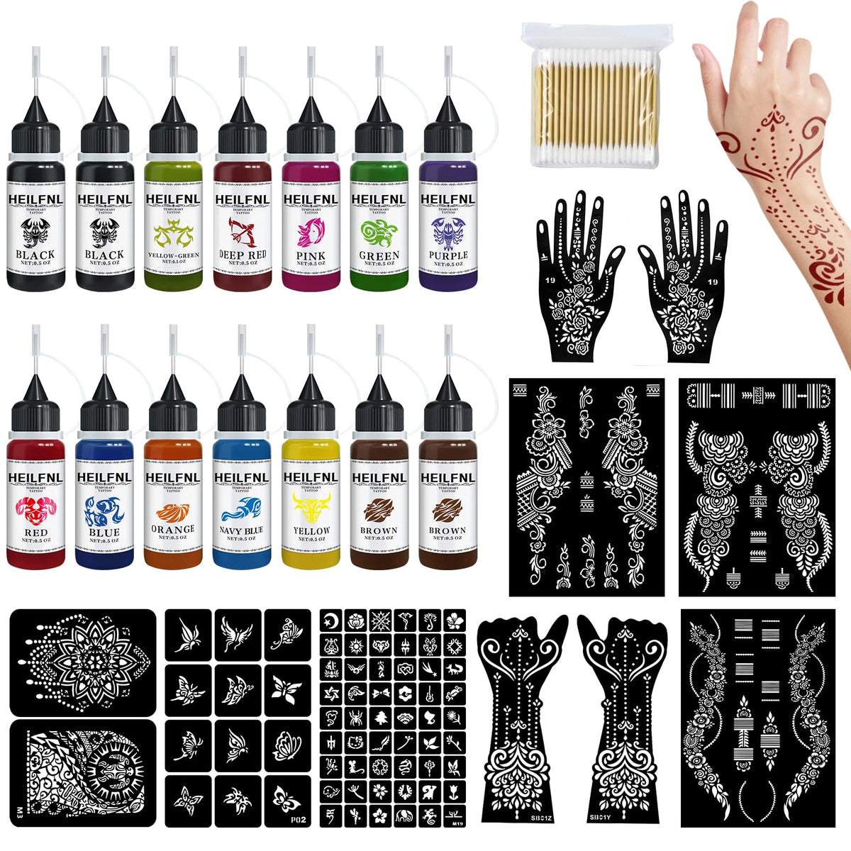HEILFNL temporary tattoo kit with vivid color inks for versatile designs
