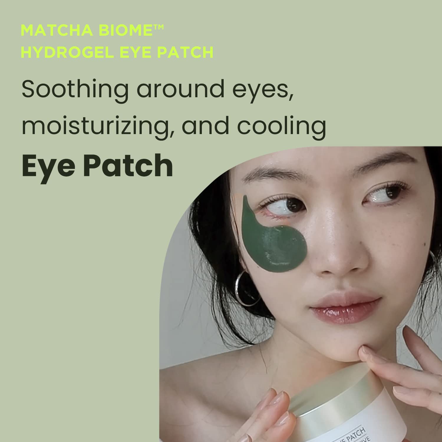 HEIMISH Matcha Biome eye patch under-eye application showing patches staying in place