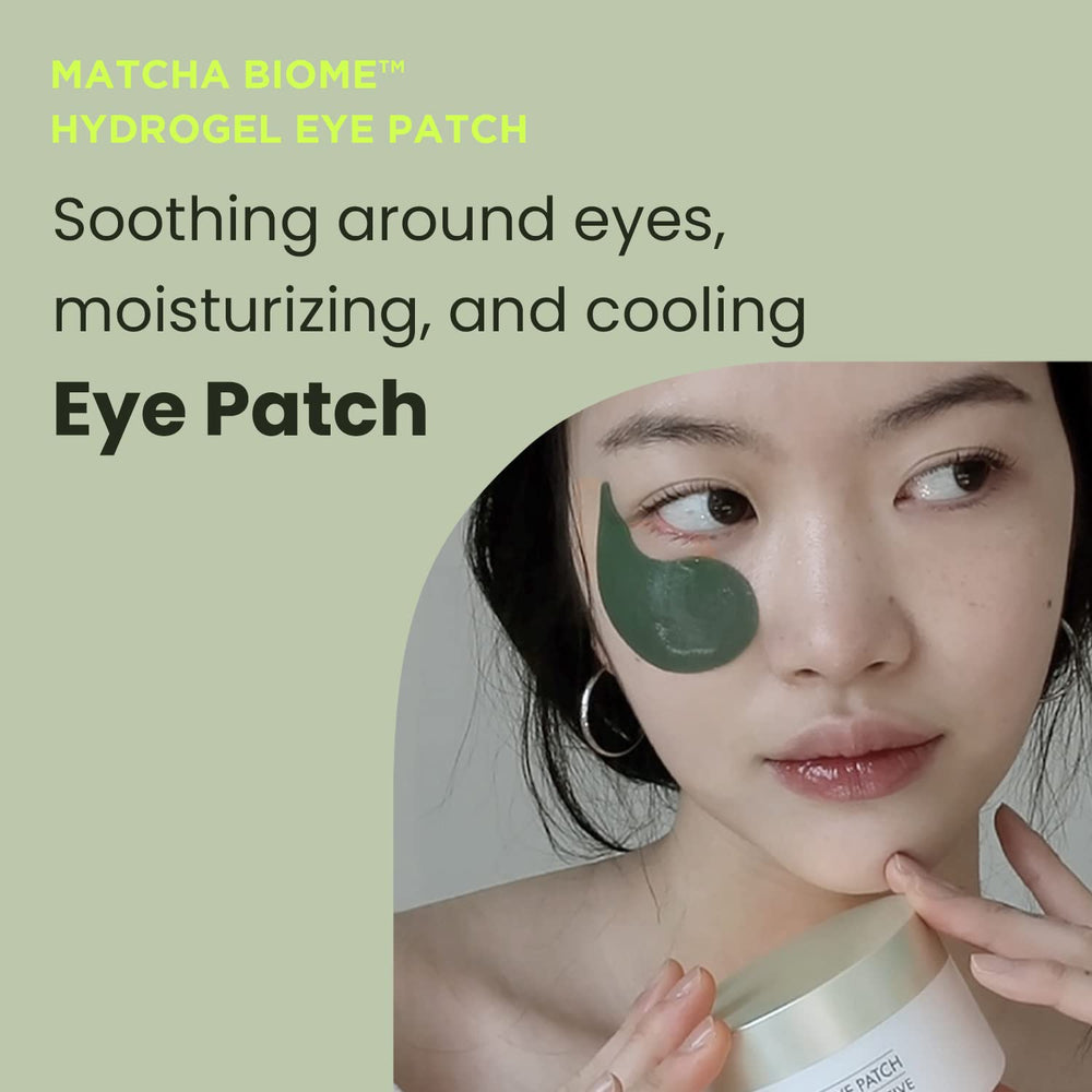 HEIMISH Matcha Biome eye patch under-eye application showing patches staying in place