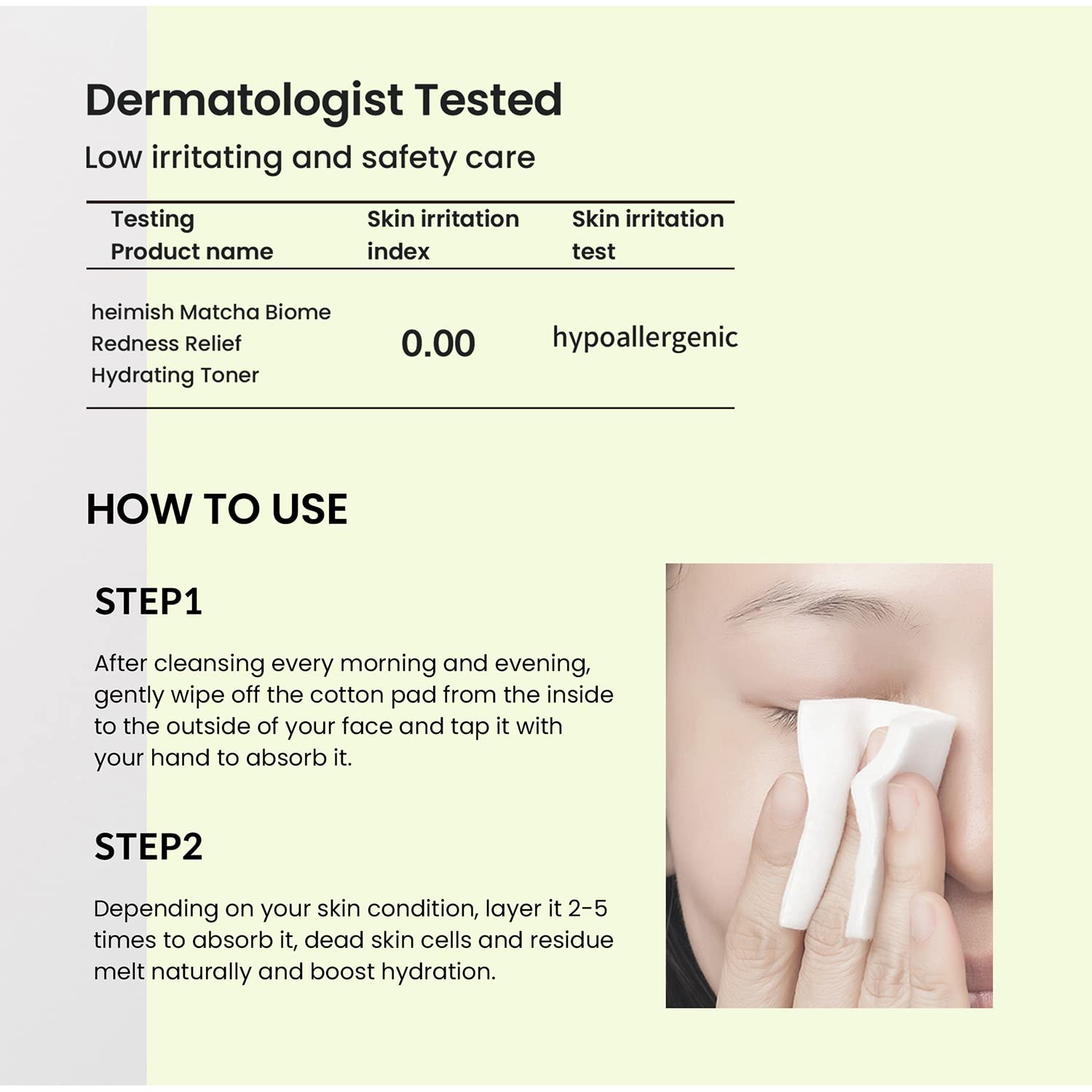 Calm, refreshed skin after use with HEIMISH Matcha Biome Redness Relief Toner.