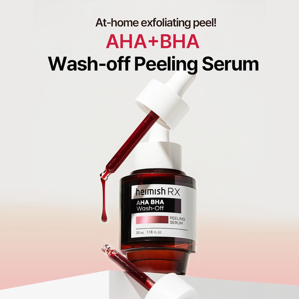 HEIMISH RX AHA BHA serum pour action illustrating quick, easy application