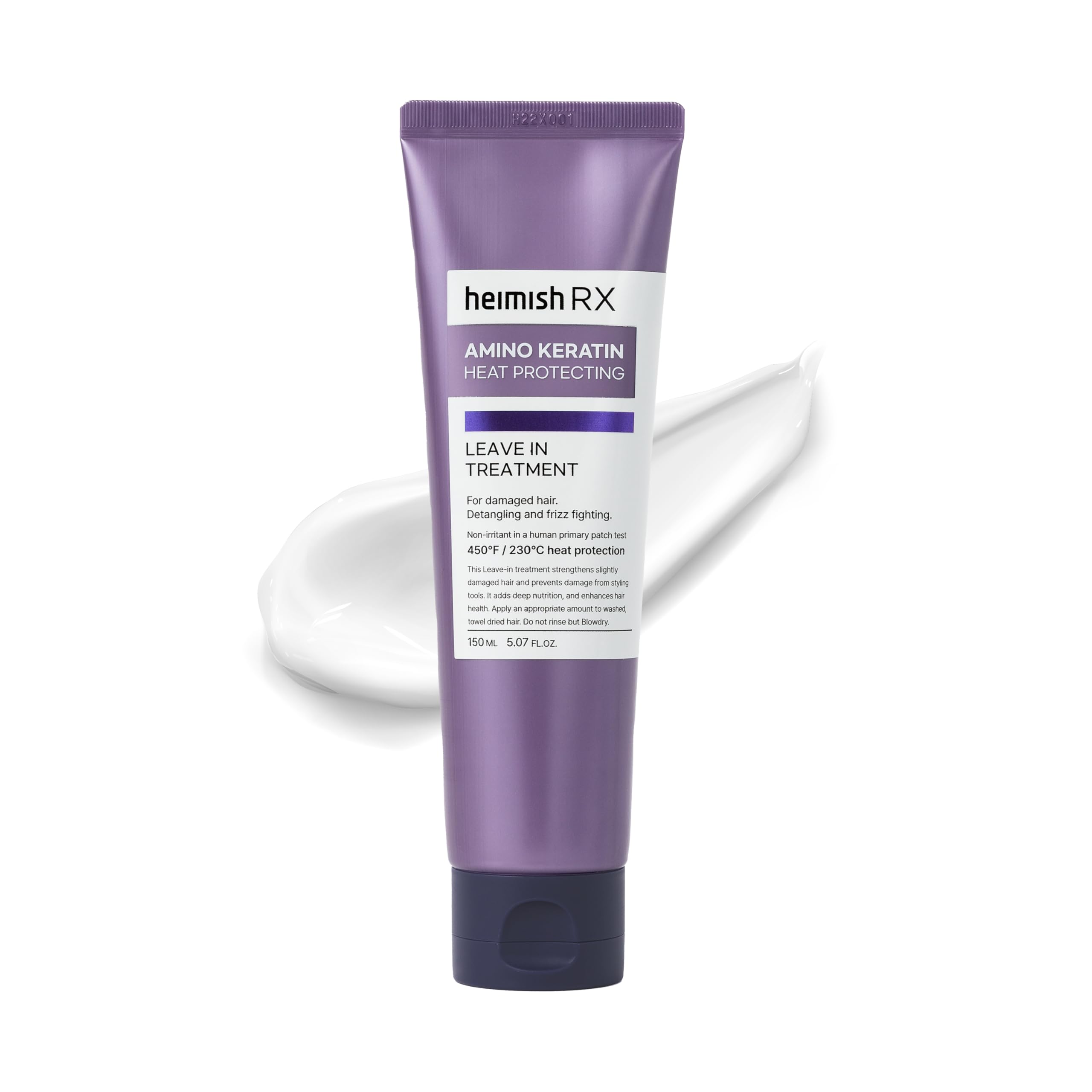 HEIMISH RX bottle highlighting heat protection for safer styling