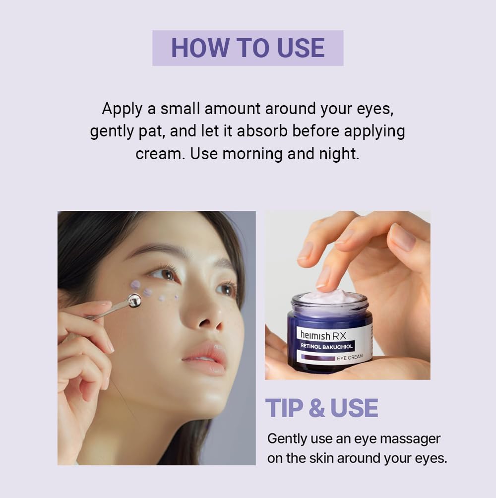 HEIMISH RX eye cream packaging flatlay emphasizing sleek jar and compact size for travel.