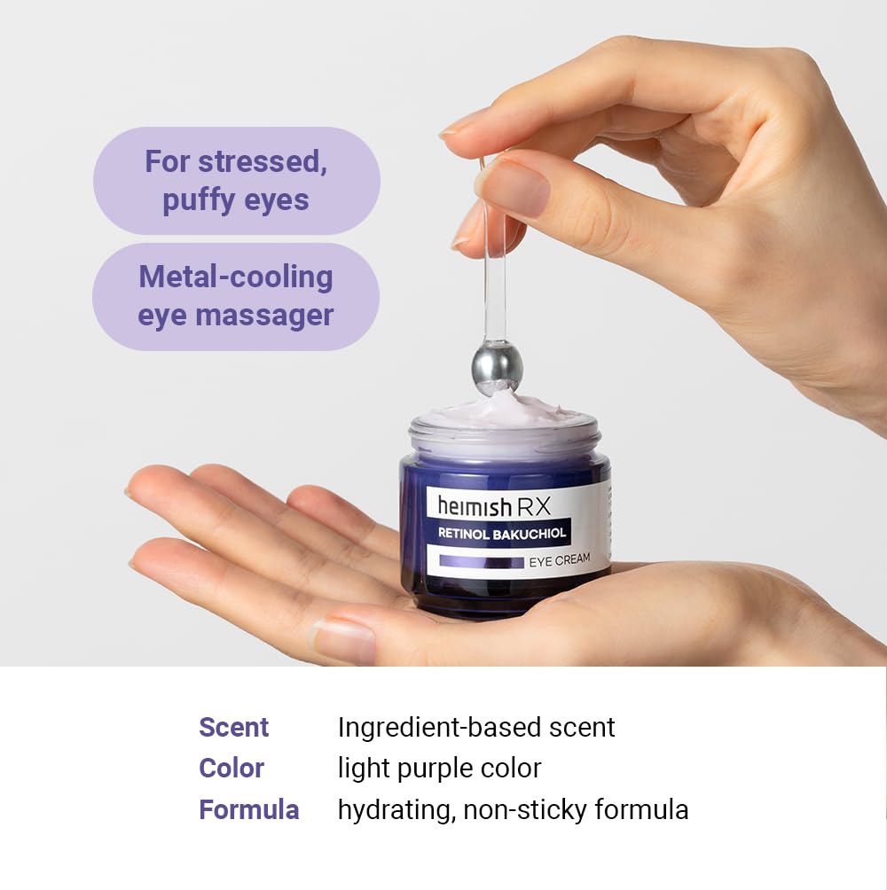 HEIMISH RX eye cream retinol detail shows gentle retinol plus bakuchiol for safe daily use.
