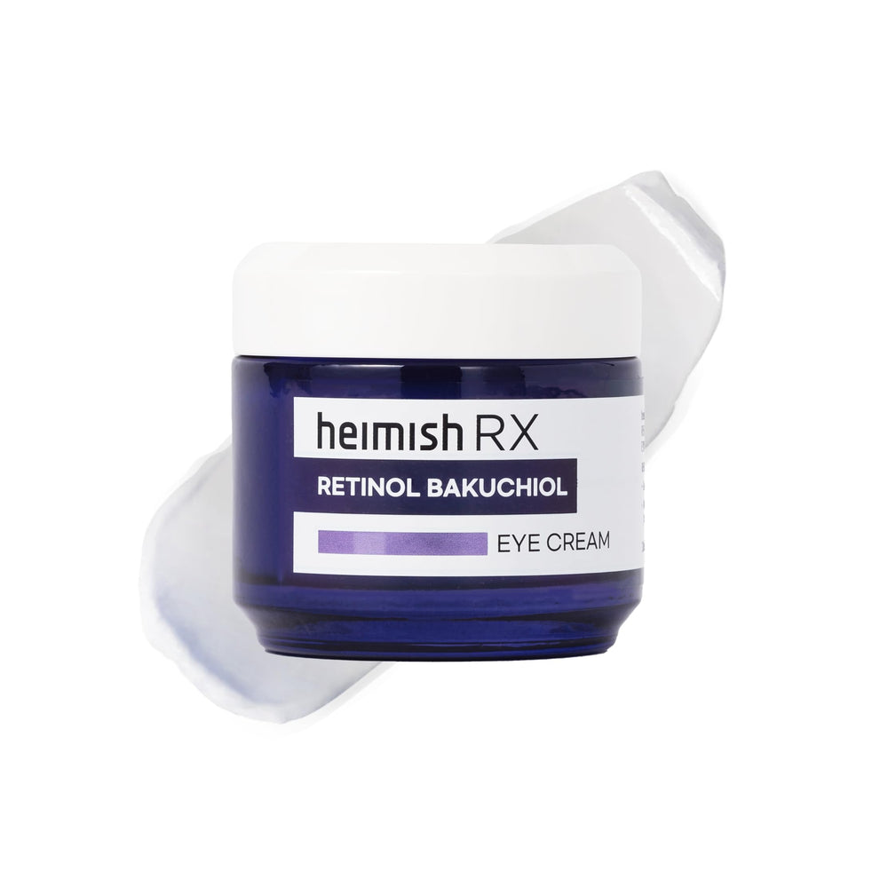 HEIMISH RX eye cream jar close-up showing anti-aging formula for delicate eye skin.