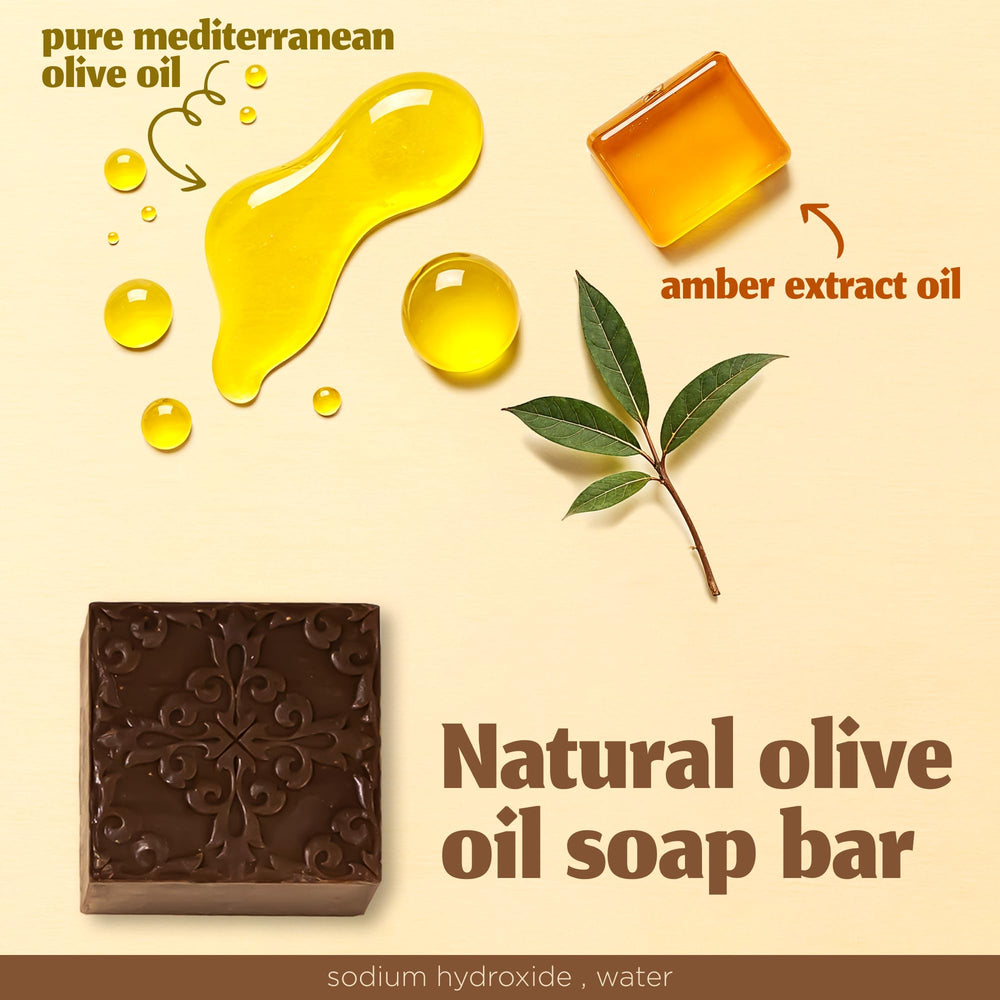Hekaya Amber Olive Oil Soap Bar shower-use demonstration highlights easy rinsing.