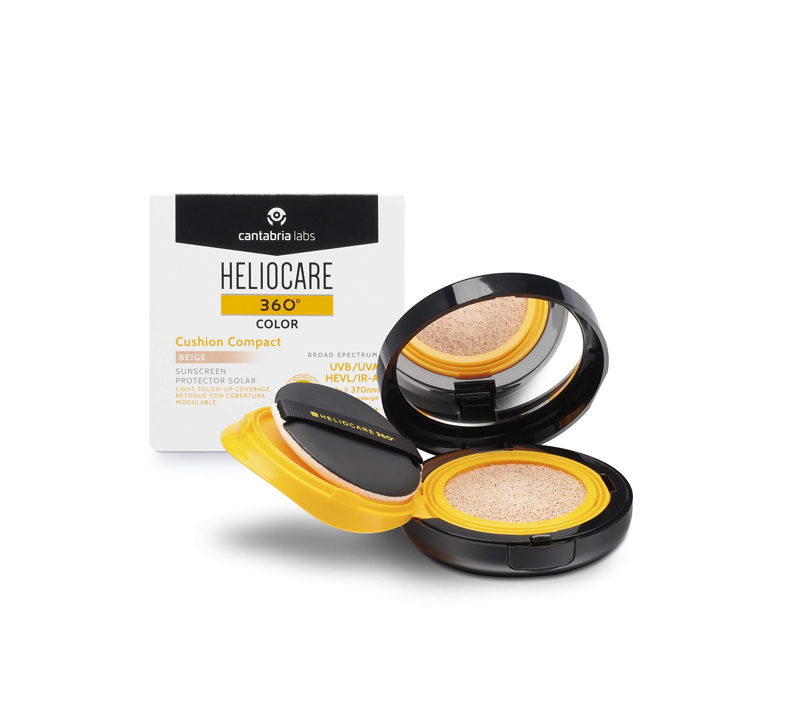 Heliocare 360 color cushion compact makeup swatch showing even coverage.
