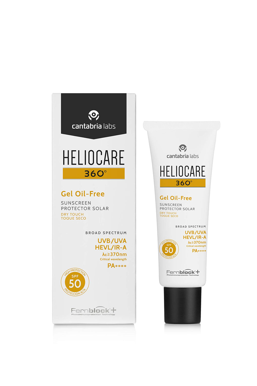 Heliocare 360 Oil-Free Gel SPF 50 bottle view with matte finish for oily skin