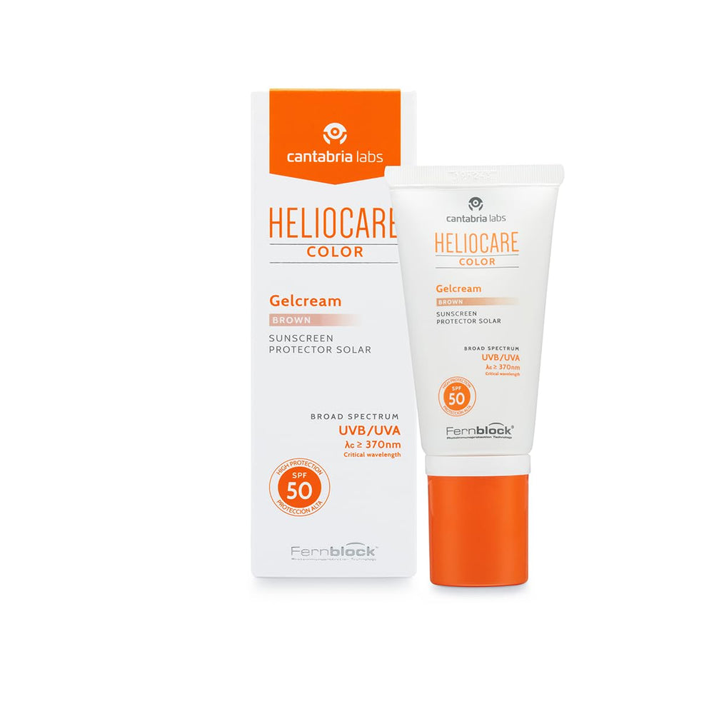Heliocare Gelcream Colour SPF 50 bottle showing tinted protection for daily wear.