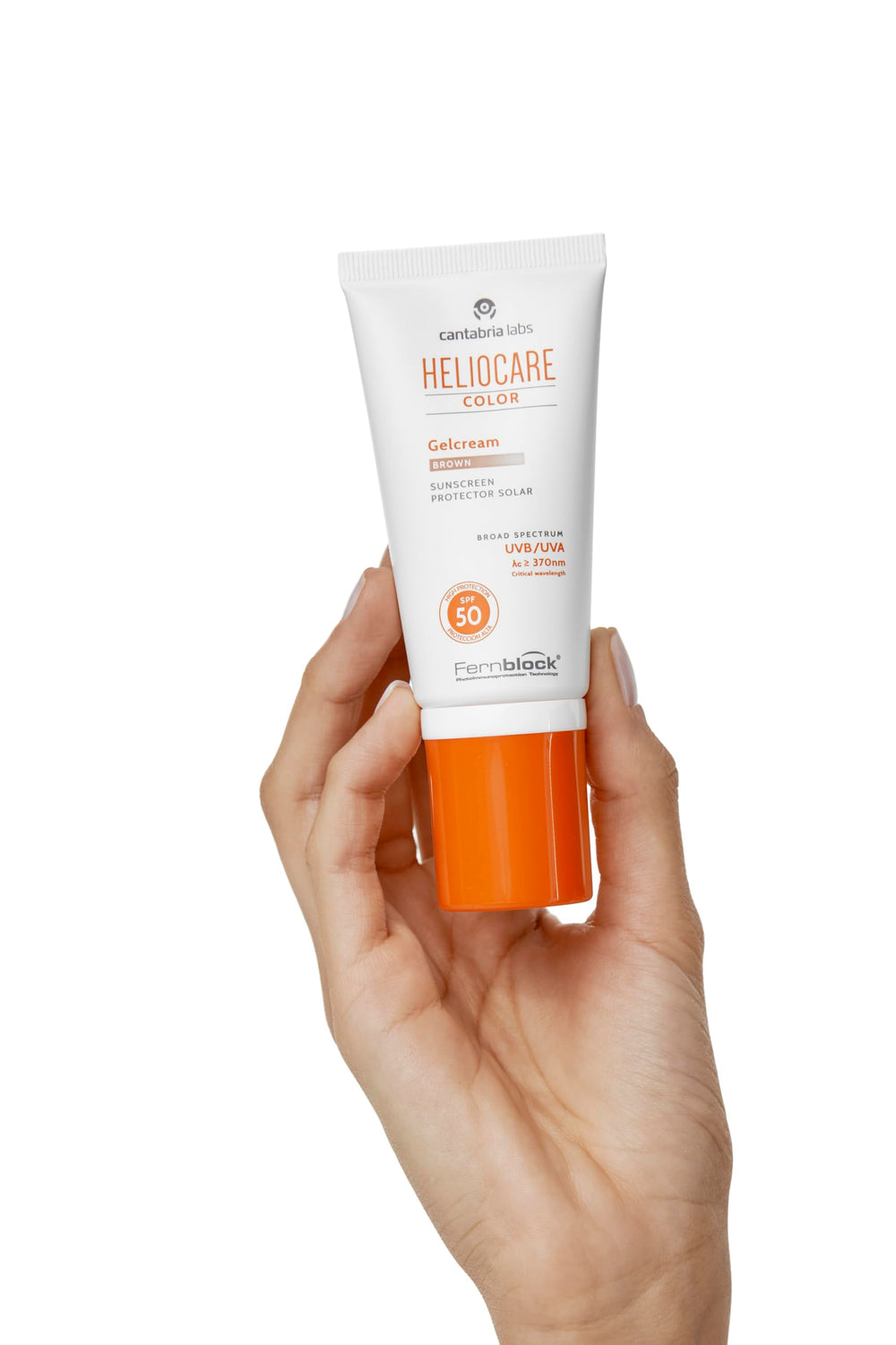 Heliocare Gelcream Colour SPF 50 packaging on display.