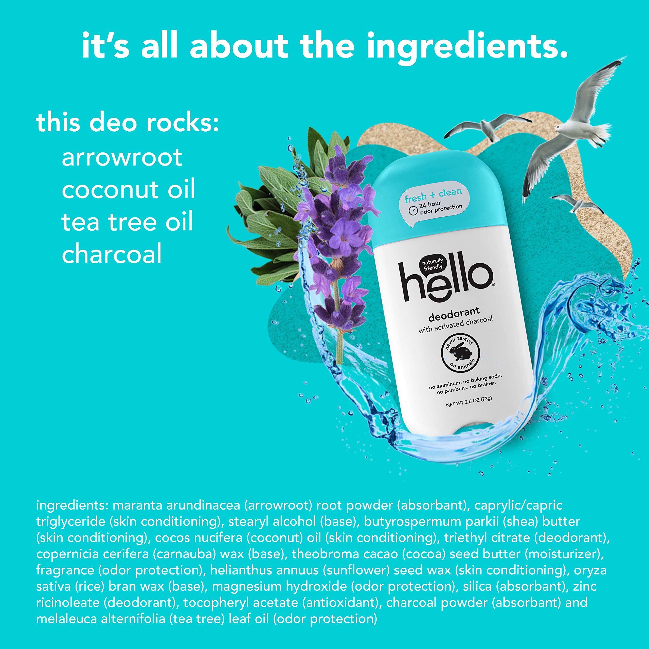 Hello deodorant 3-pack display emphasizes convenient daily protection.