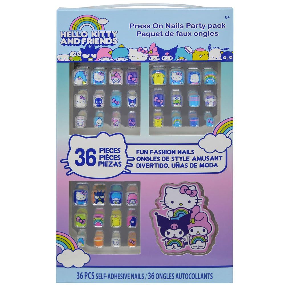 Hello Kitty and Friends 36-press-on nails pack with colorful designs for quick, safe kids' manicures.
