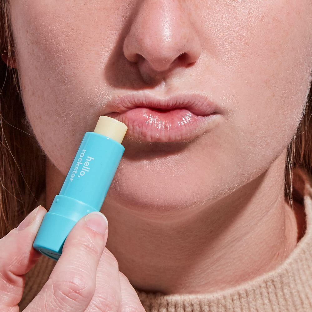 Hello lip balm with coconut and olive oils highlighted.
