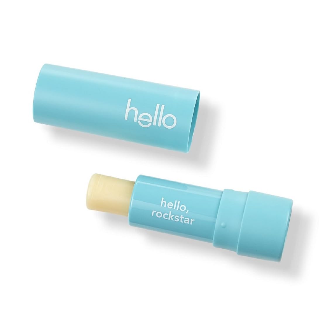 Hello lip balm mint tube close-up for portable hydration.