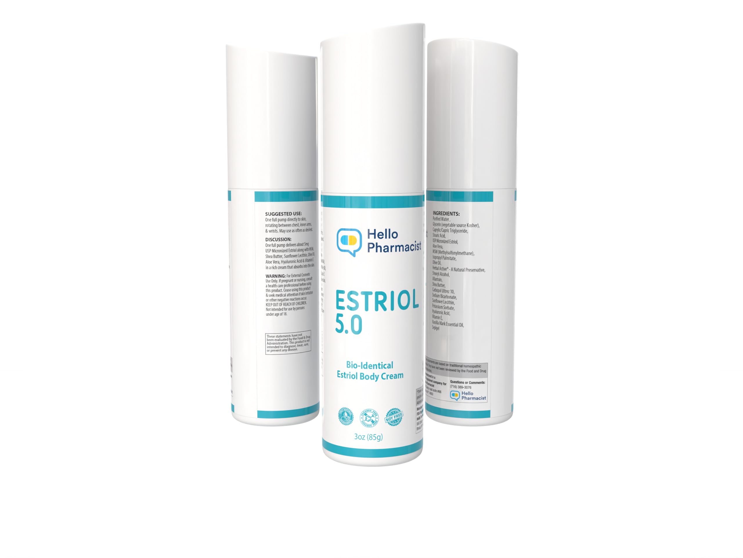 HelloPharmacist clean formula label highlights paraben-free and fragrance-free design.