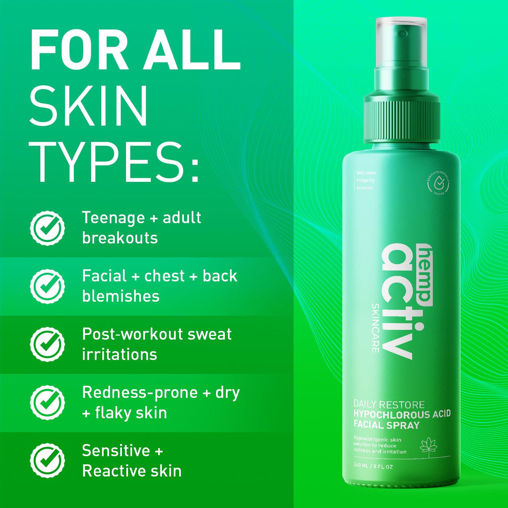 Post-workout use of HOCl spray delivering quick refreshment on skin