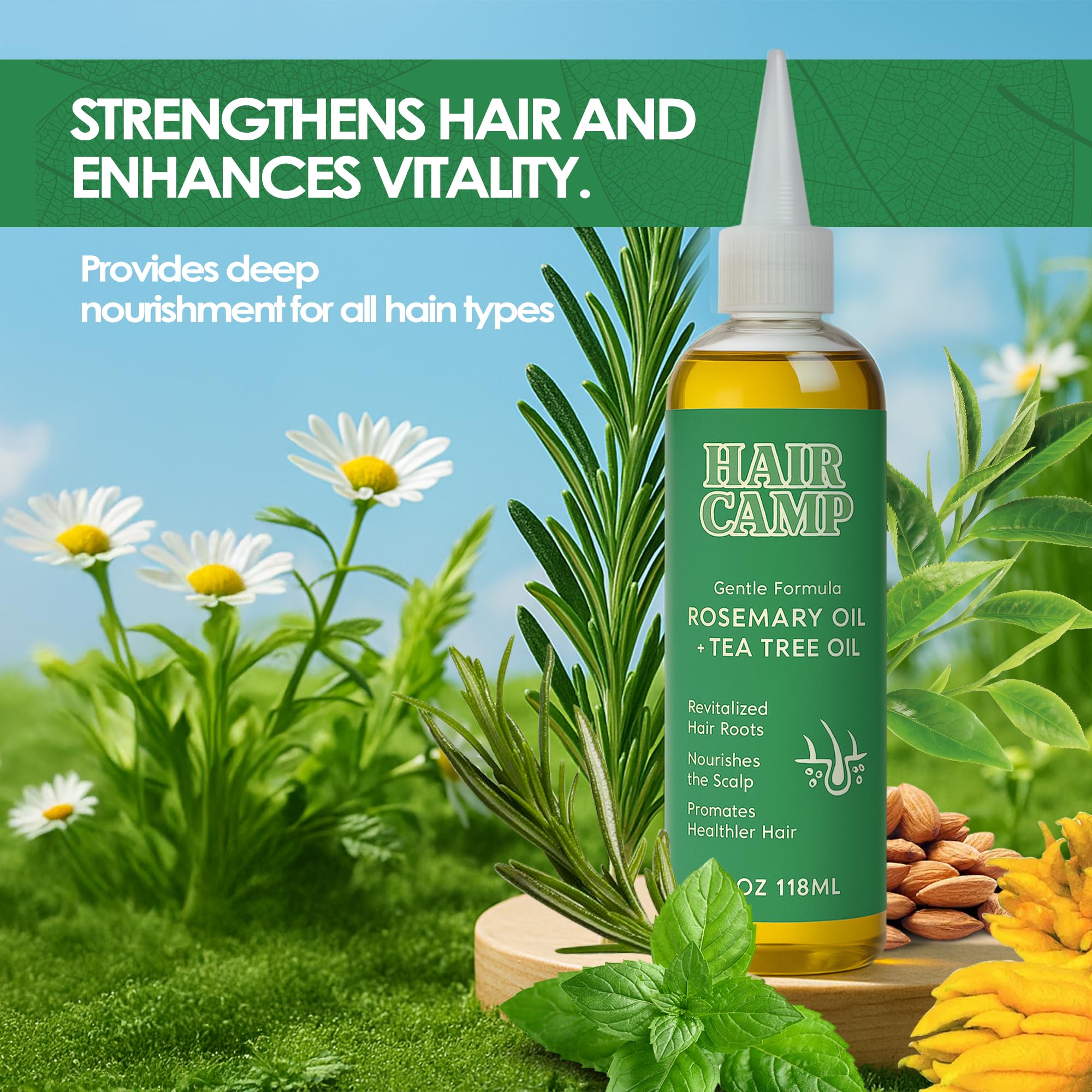 Hemdnt Rosemary Oil blend with black seed ingredients nourishing strands.