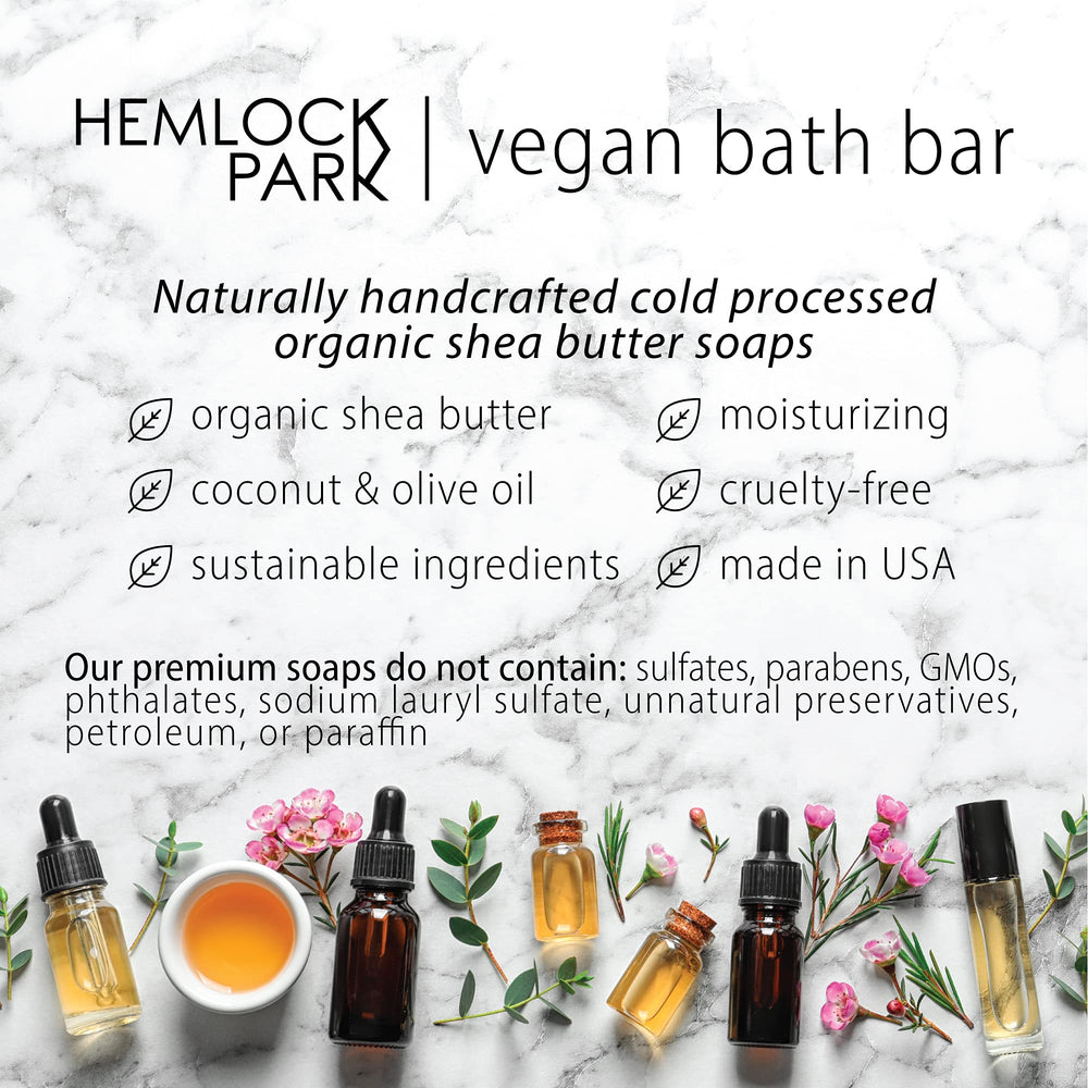 Hemlock Park bar lathers into creamy hydration during bath or wash.