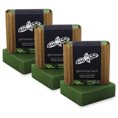 Hemlock Park Genovese Basil moisturizing shea butter bar in a 3-bar set.