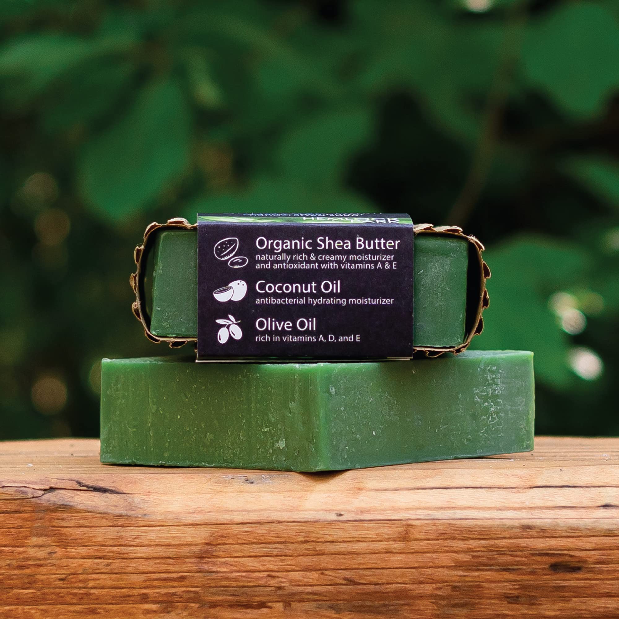 Hemlock Park Shea butter bar with coconut and olive oils for nourished skin.