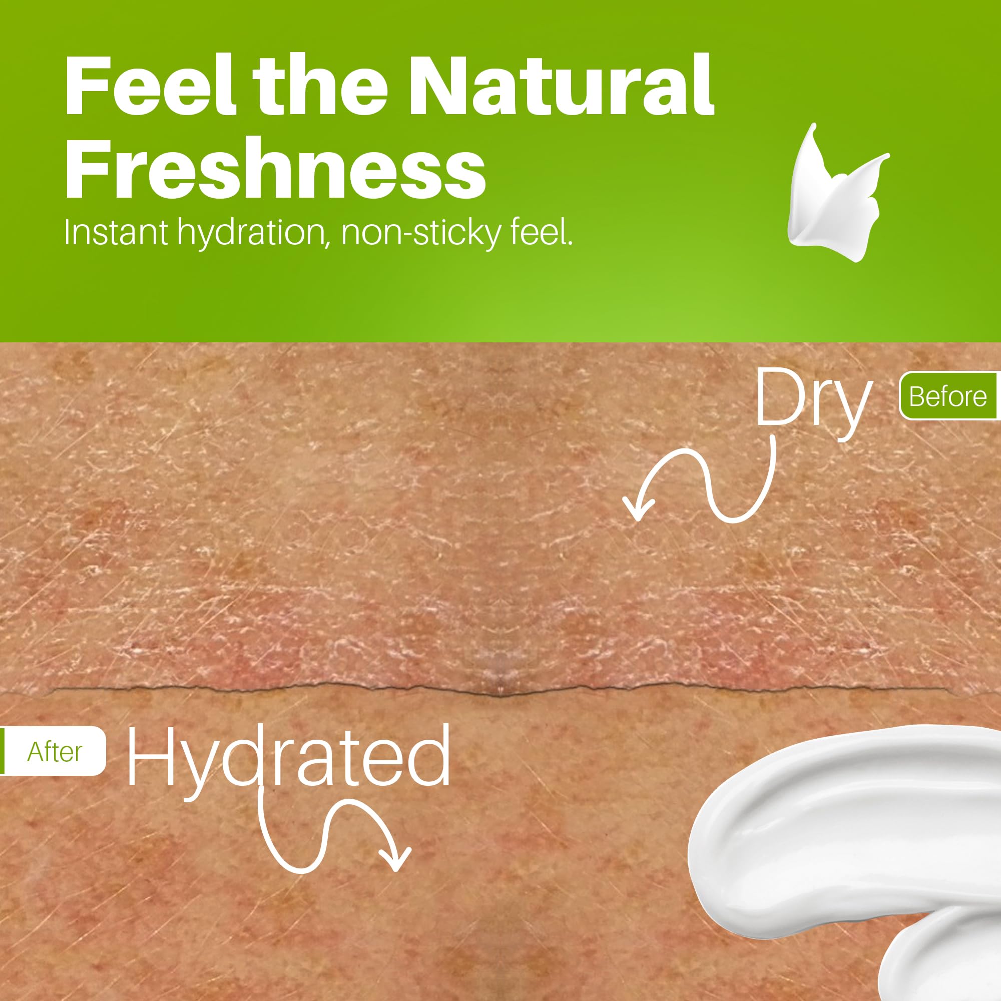 Texture on skin shows rich, fast-absorbing hydration from Hemp Heaven Lotion.